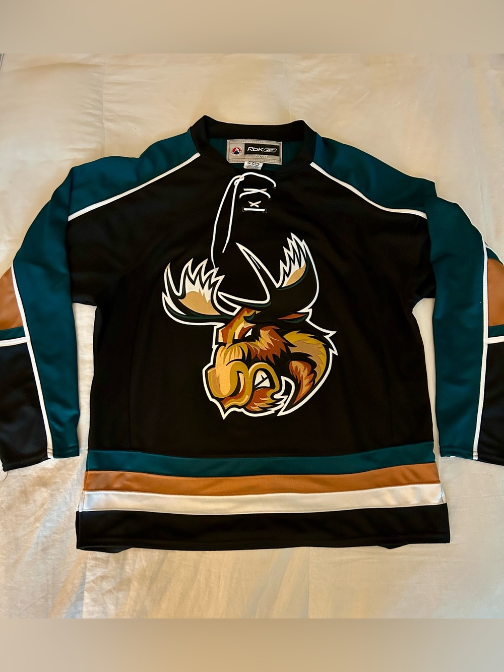 Custom Manitoba Moose Reebok AHL Jersey, Medium, #7, Black Teal, Canada Hockey